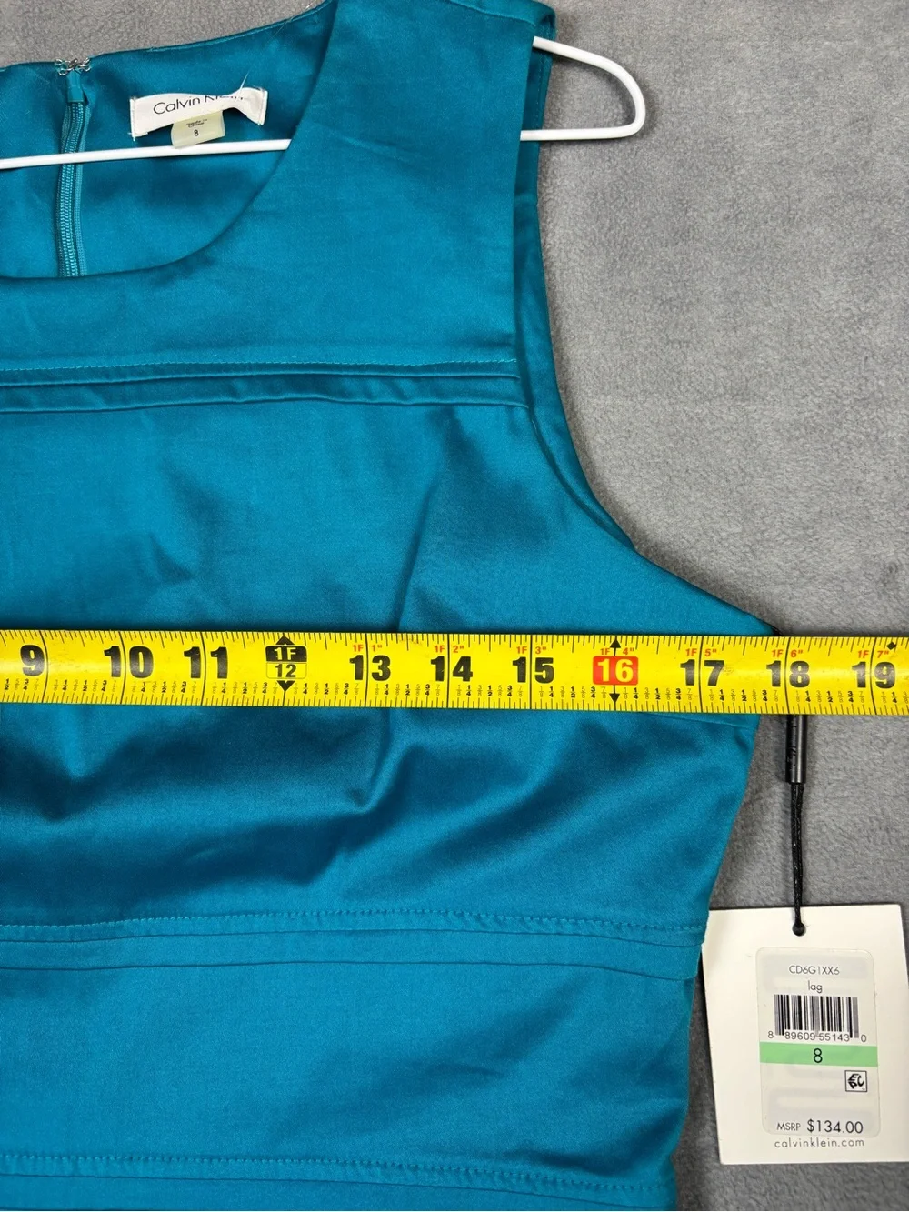 Calvin Klein NWT Teal Blue Sheath Dress 8 Pleated Banded Sleeveless‎ Cocktail